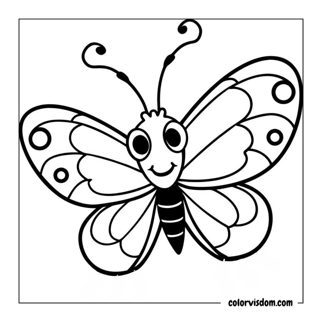Cartoon Butterfly with Tiny Antennae