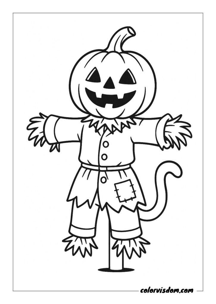 Scarecrow Cat with Pumpkin Head