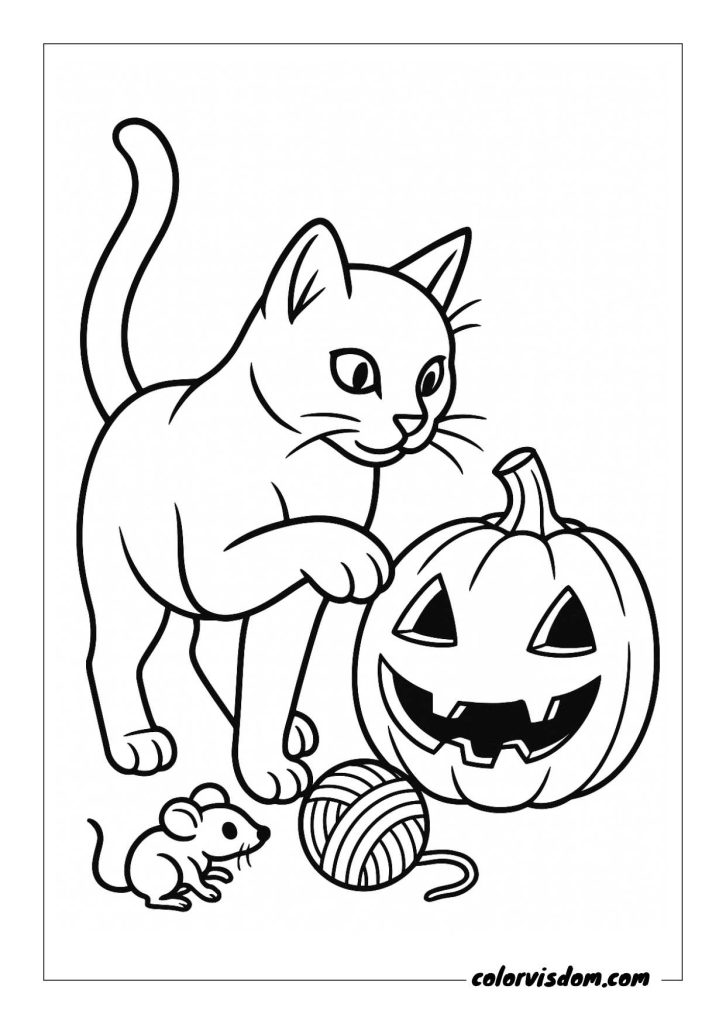 Curious Cat and Jack-o'-lantern