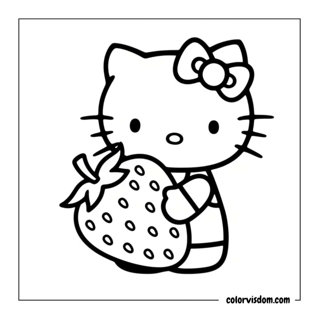 Hello Kitty holding a big strawberry with both hands