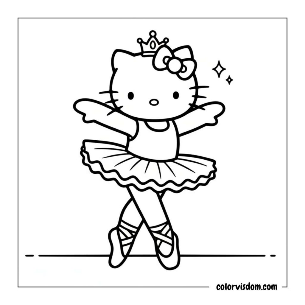 Hello Kitty as a ballerina, wearing a tutu and dancing shoes