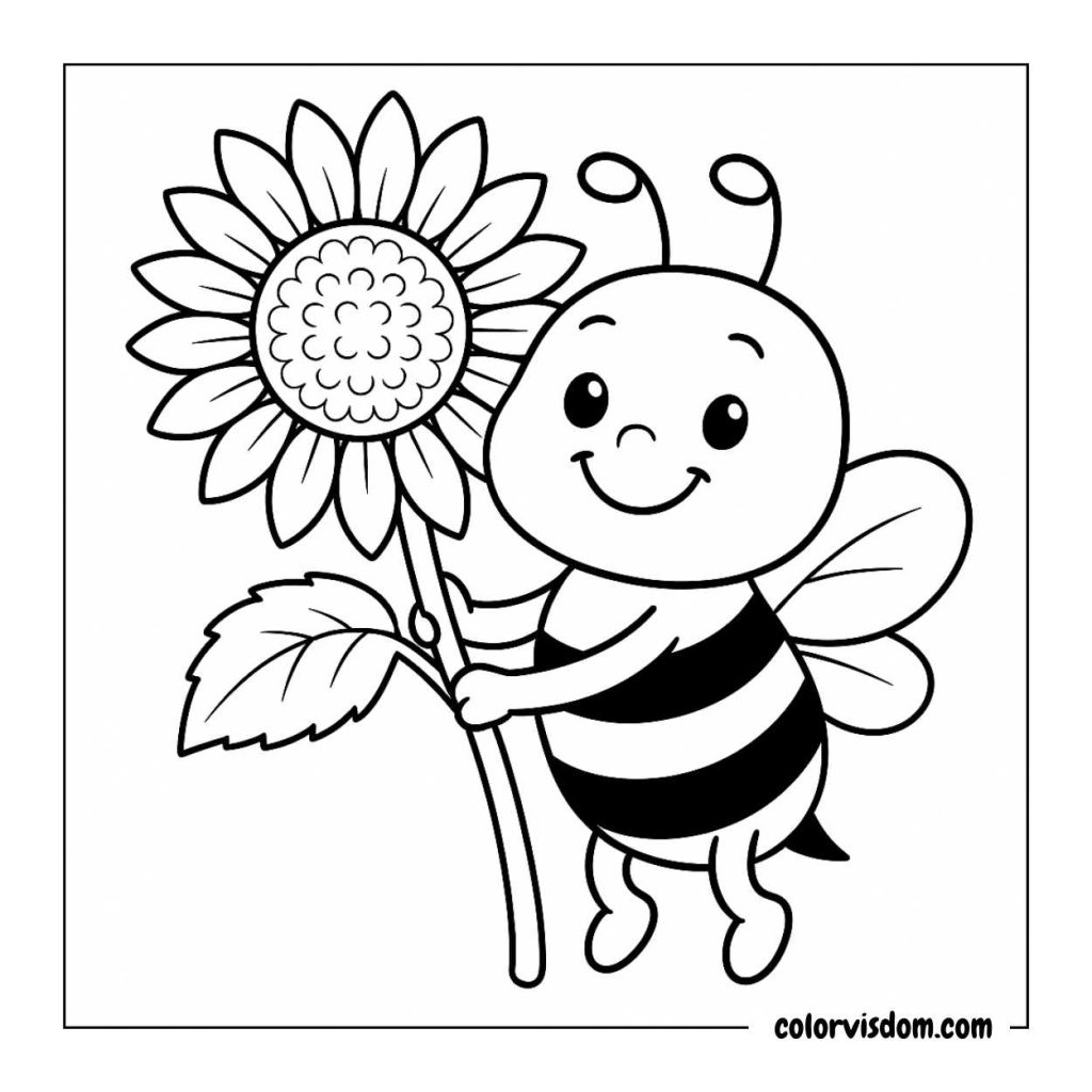 Cartoon Bee with Sunflower