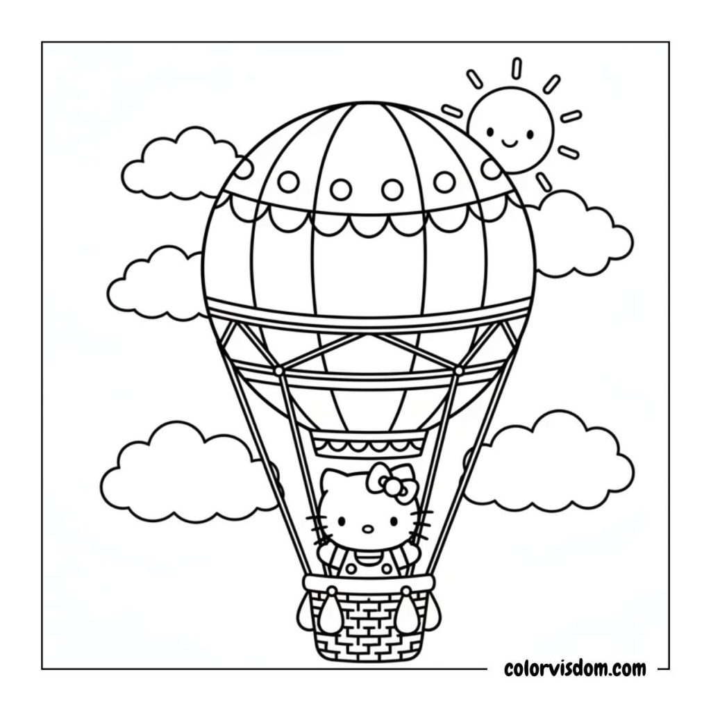 Hello Kitty soaring in a hot air balloon!