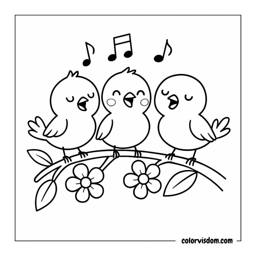 Singing Birds on a Flower Branch