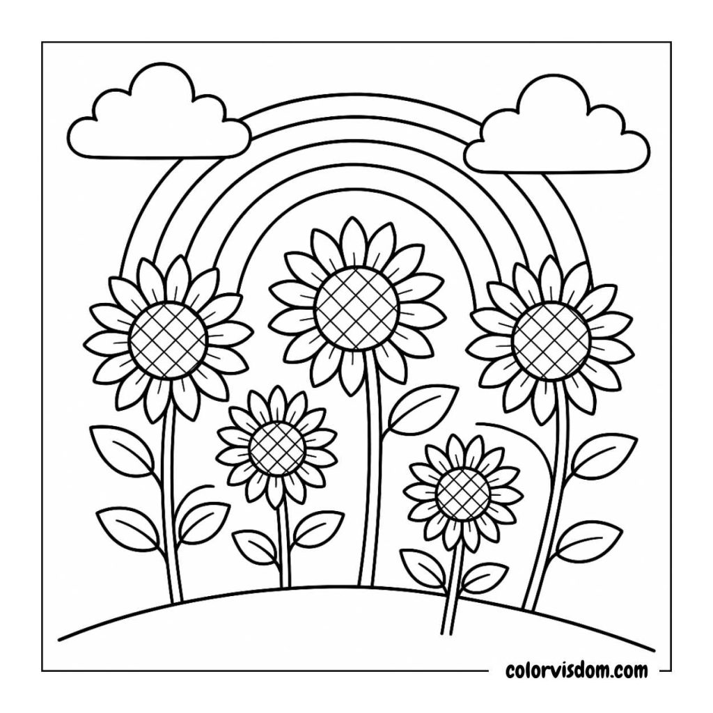 Sunflower Garden with Rainbow