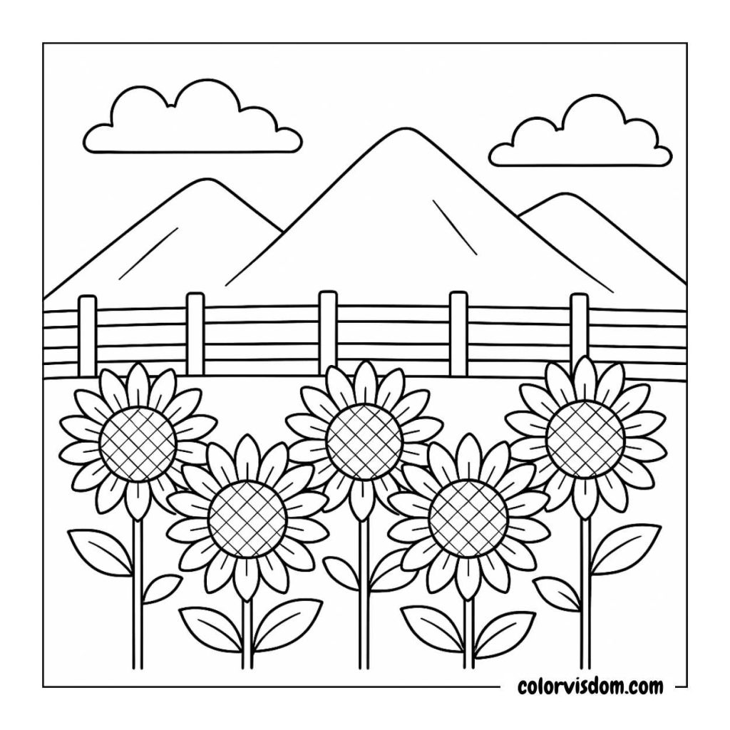 Sunflower Field with Mountains