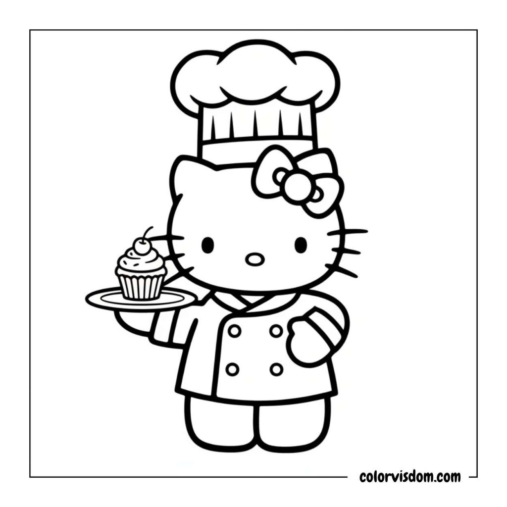 Here's Hello Kitty as a chef with a cupcake!