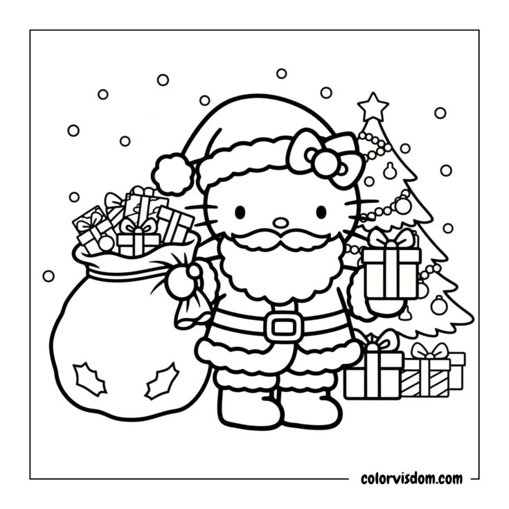 Hello Kitty as Santa Claus with a gift bag for Christmas!