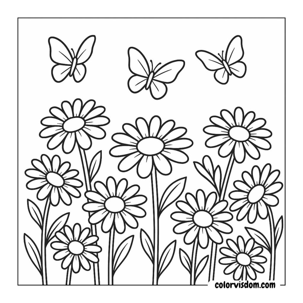 Daisy Field with Butterflies