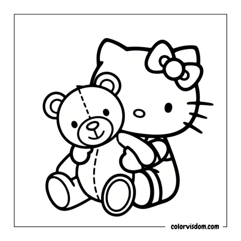 Hello Kitty hugging a teddy bear