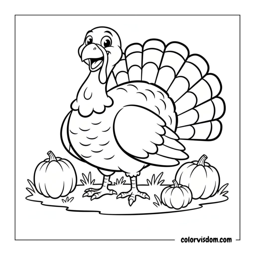 Happy Turkey with Feathers Spread