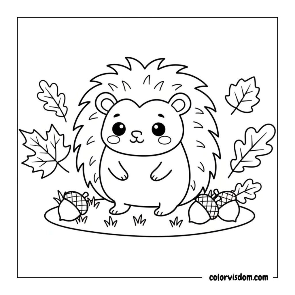 Hedgehog with Acorns and Leaves