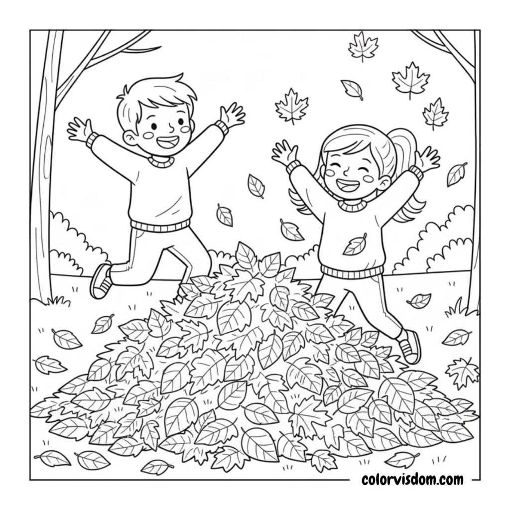 Kids Playing in Autumn Leaves