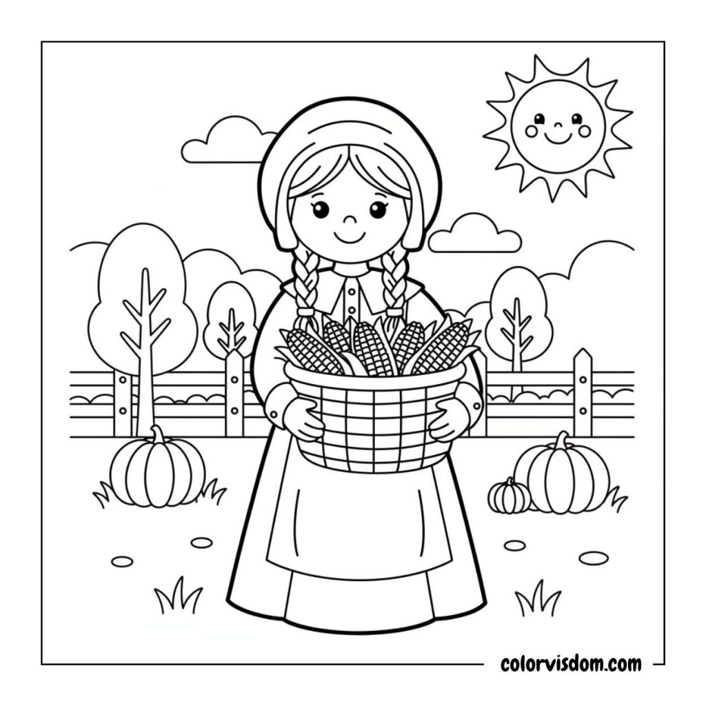 Pilgrim Girl Carrying a Basket of Corn