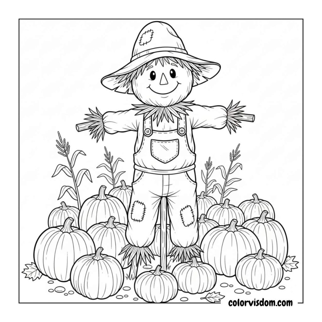 Scarecrow Surrounded by Pumpkins