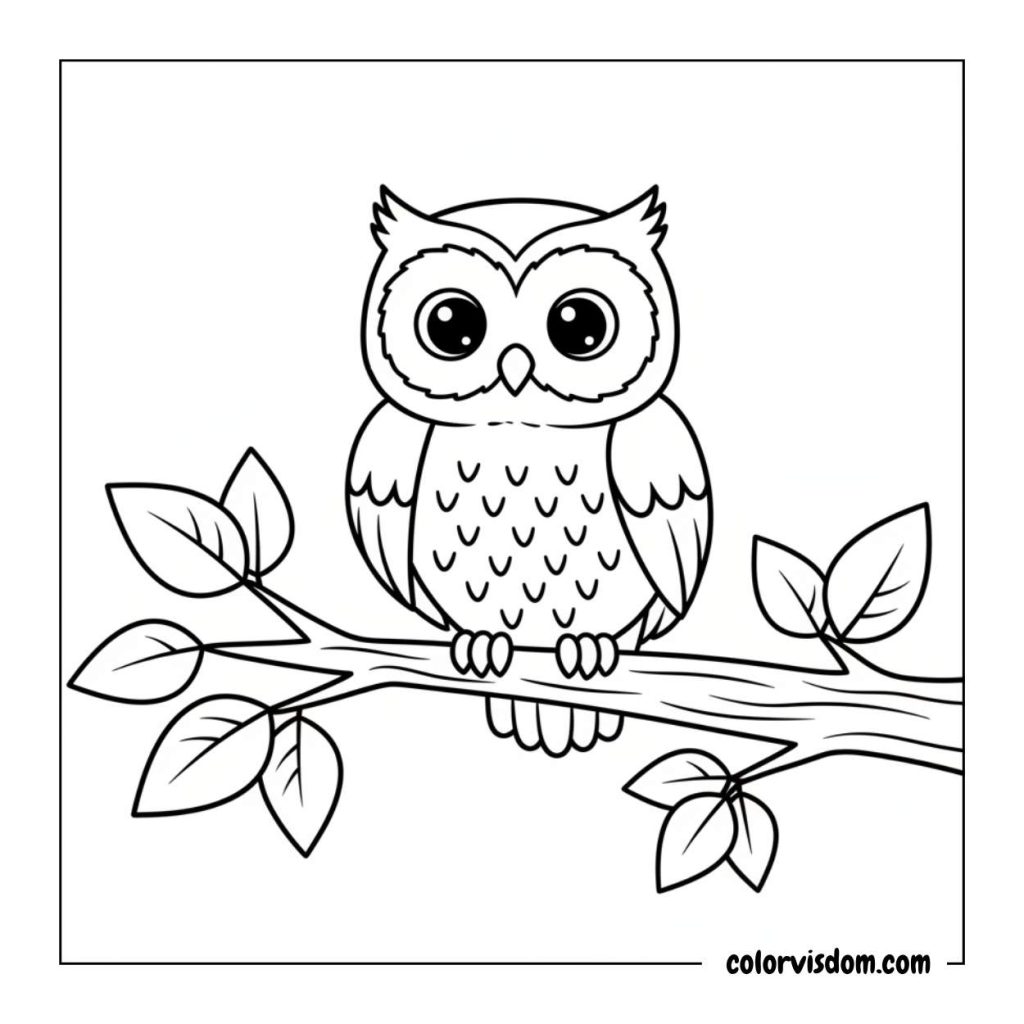 Owl on a Branch with Fall Leaves