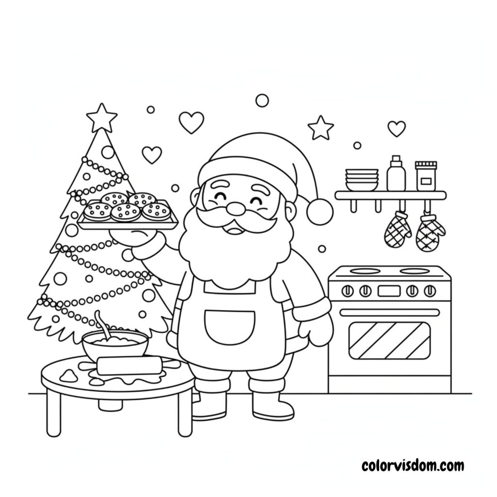 Santa Baking Cookies in the Kitchen