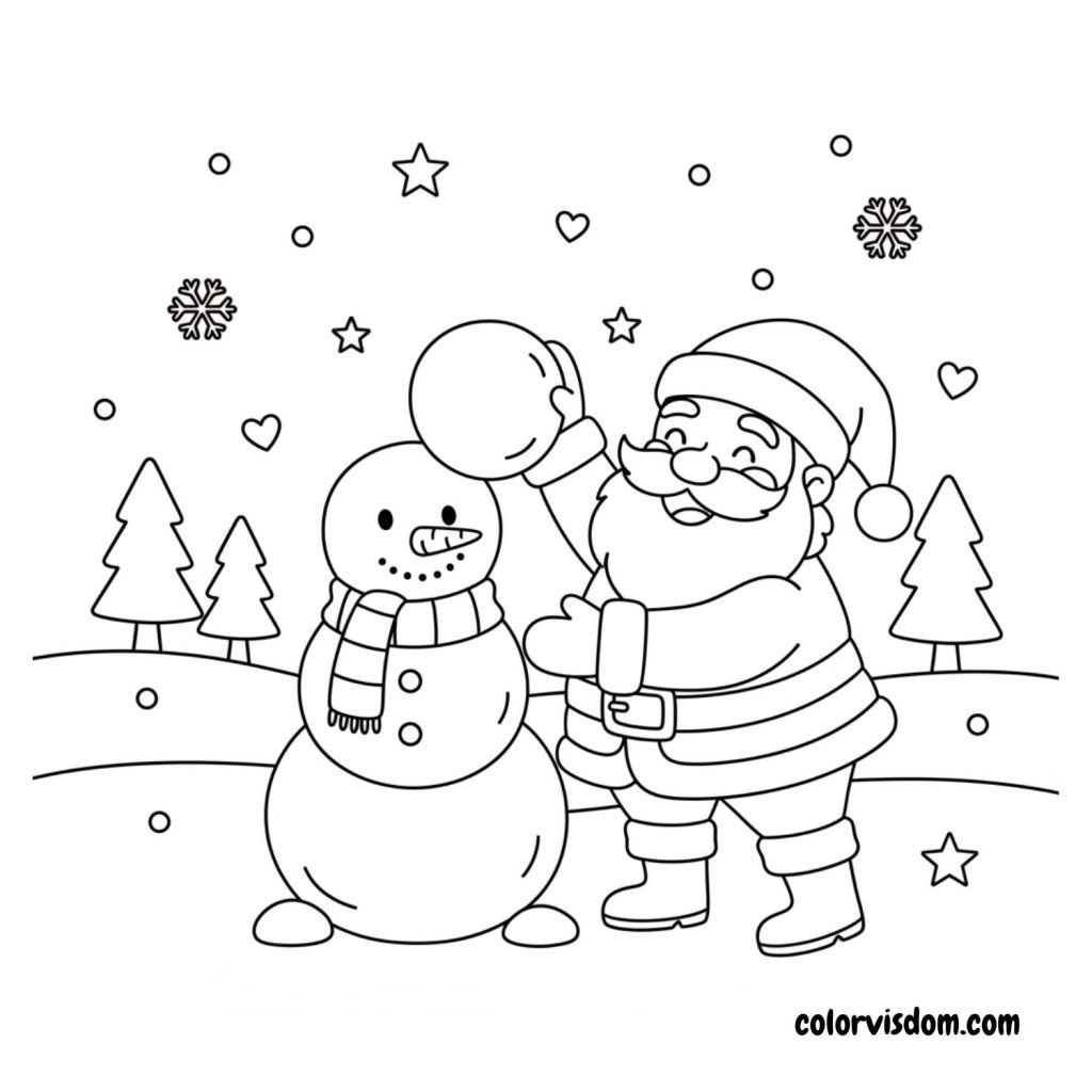 Santa Building a Snowman