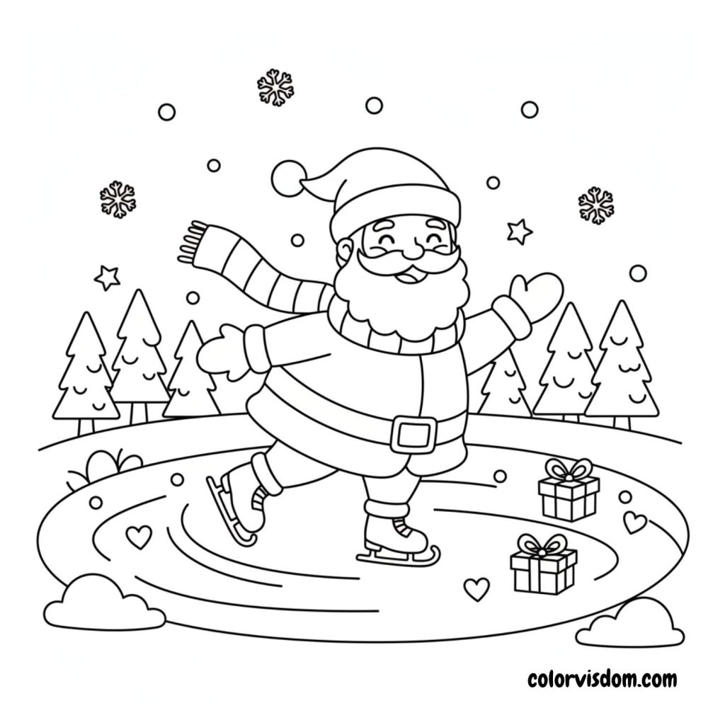 Santa Ice Skating in Winter