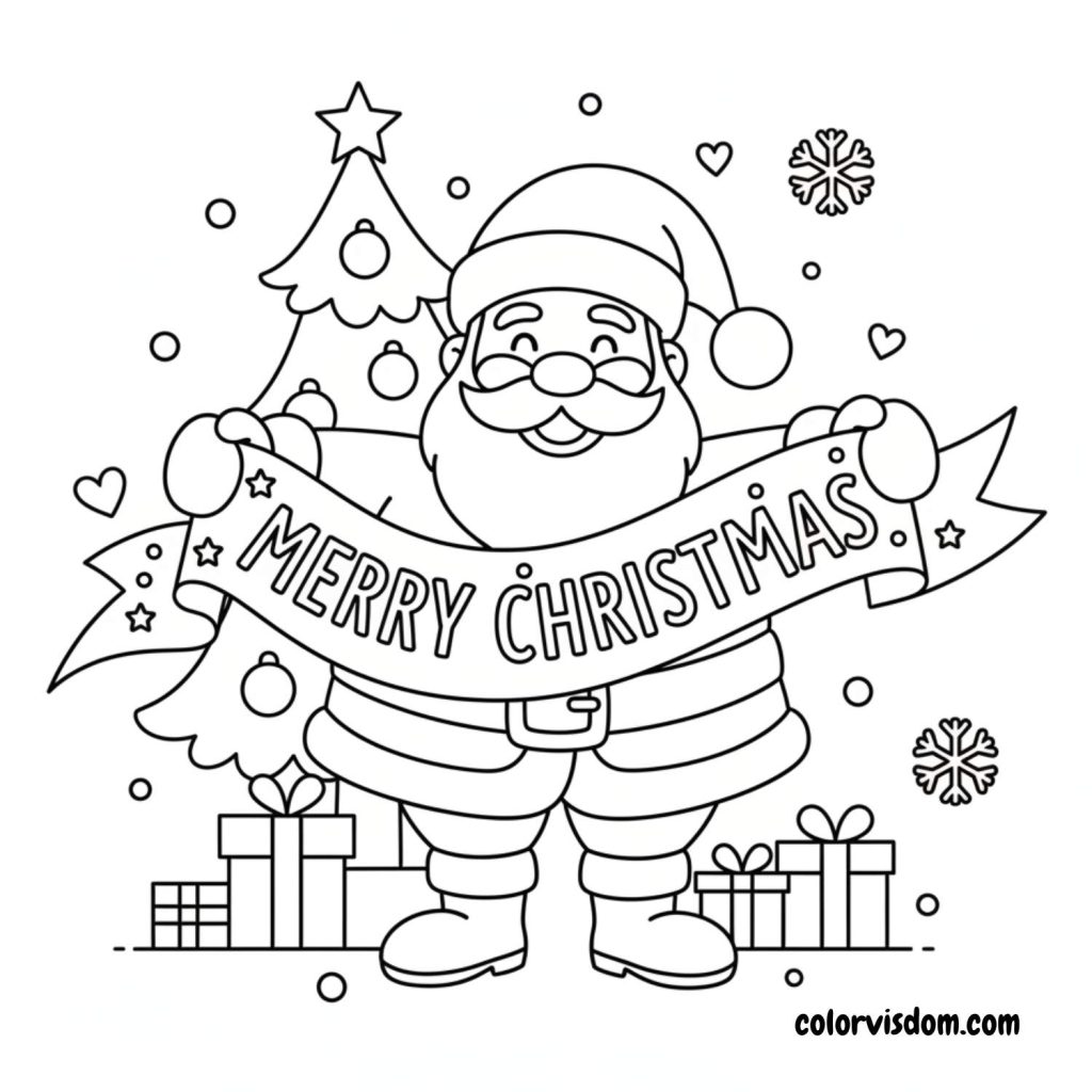 Santa Holding a Merry Christmas Banner