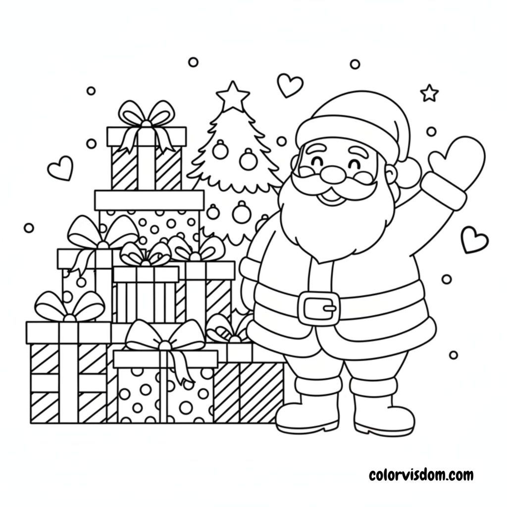 Santa Standing with Stacked Presents