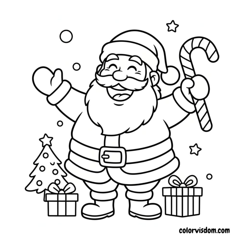 Santa Holding a Candy Cane and Laughing