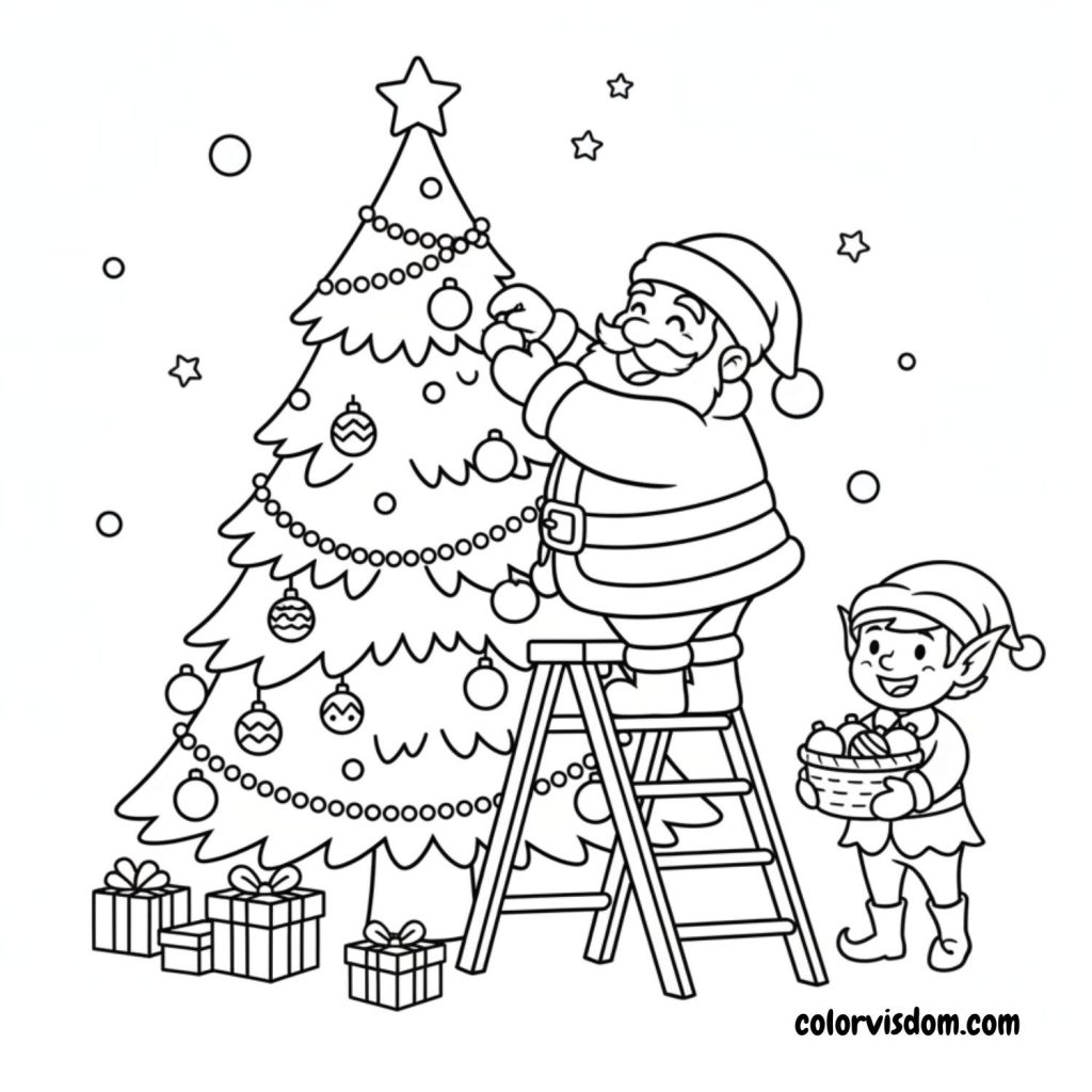 Santa Decorating a Christmas Tree