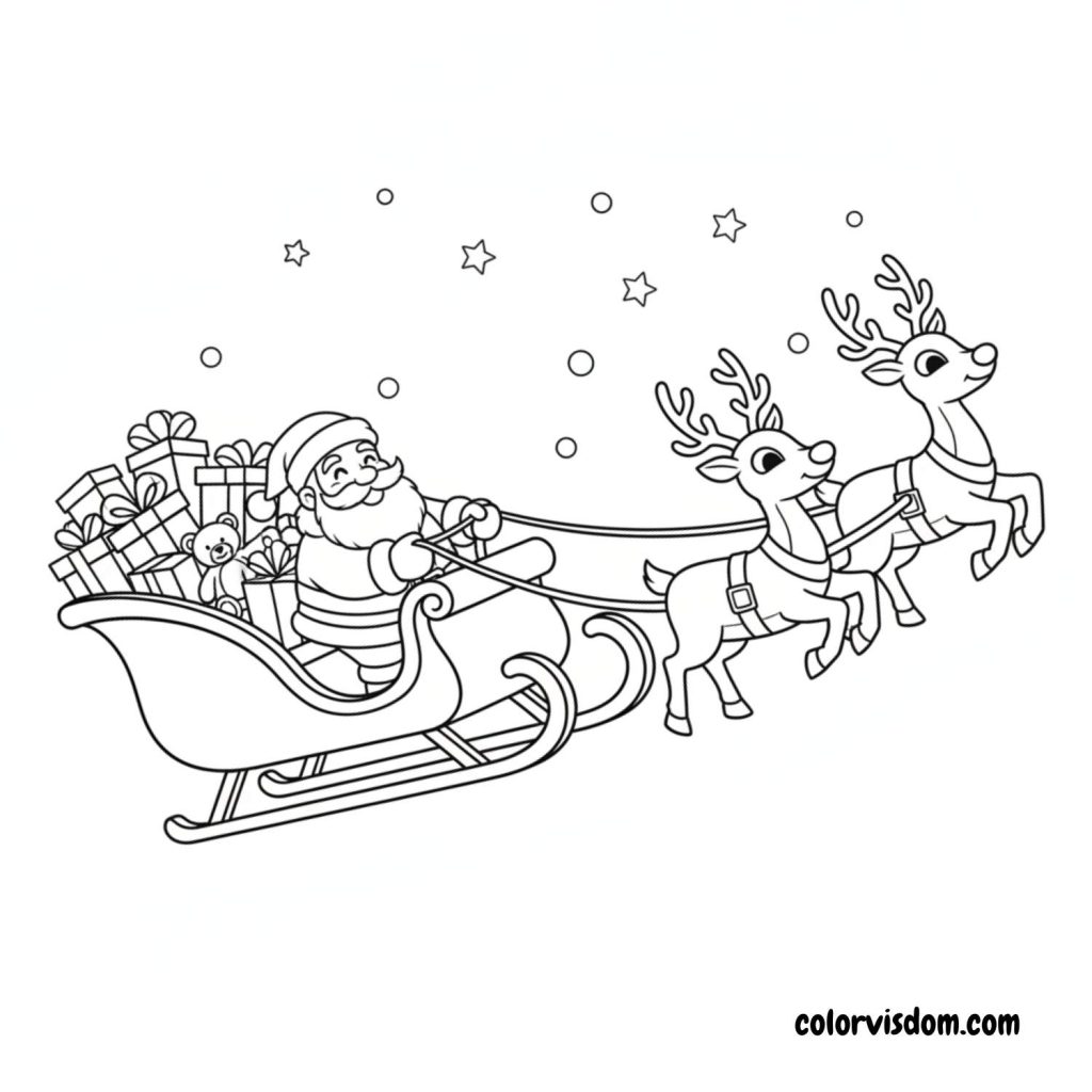 Santa Riding His Sleigh Full of Presents