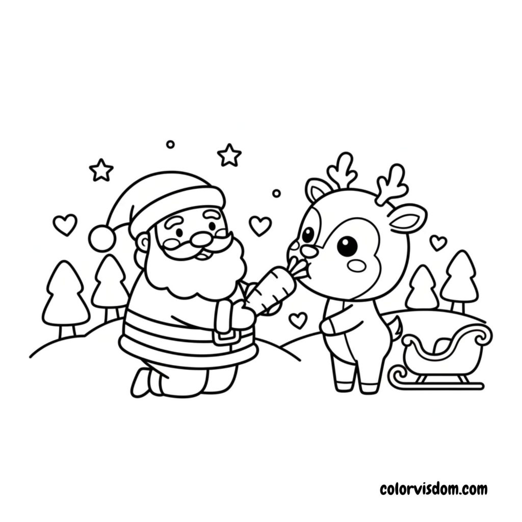 Santa Feeding Carrots to a Reindeer