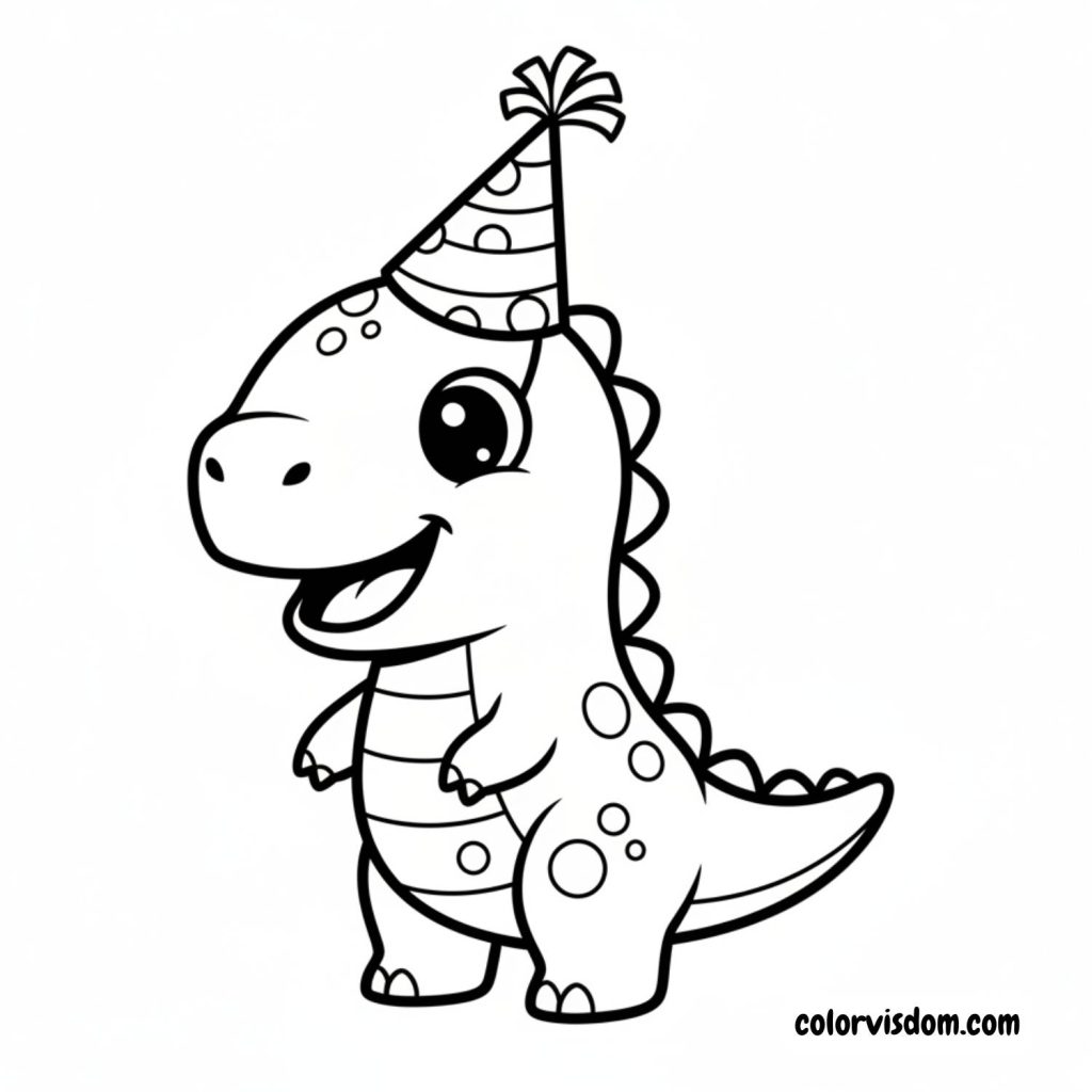 Cute dinosaur wearing a party hat