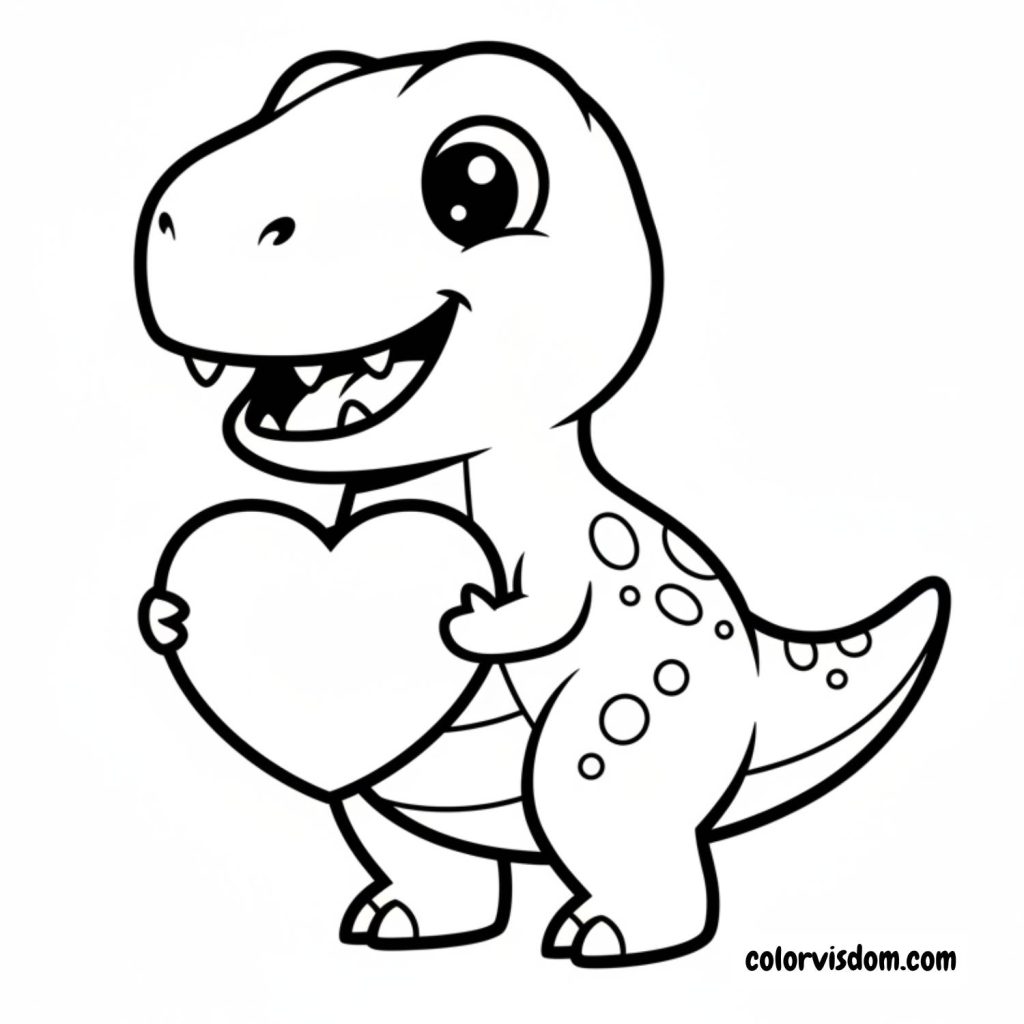 Friendly T-Rex holding a heart