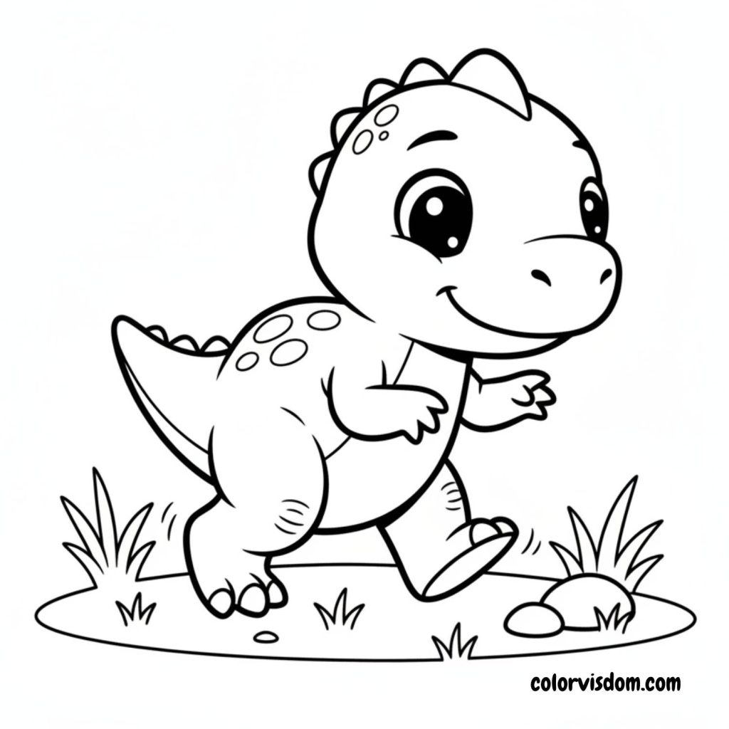 Cute baby dinosaur learning to walk