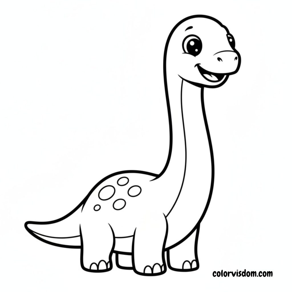 Smiling Brachiosaurus reaching up with a long neck