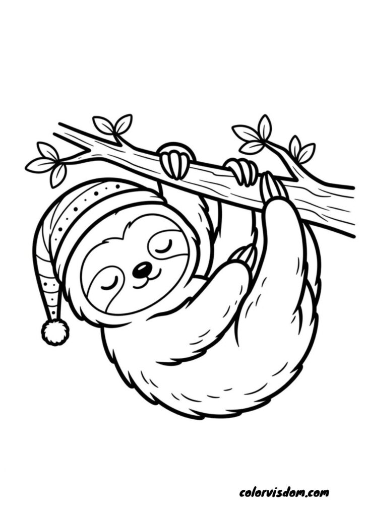 Sleepy Sloth on a Branch